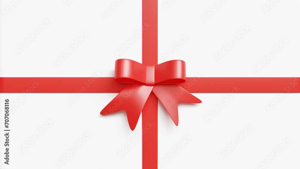 3D red bow and ribbon with white box. Suitable for gifts, decoration, present, party, birthday, anniversary, valentine, greeting cards. 3d illustration