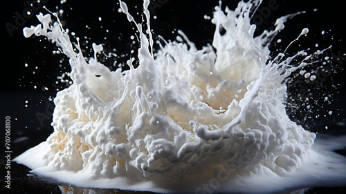 Isolated on a black background, a dynamic splash of white powder. Capturing the essence of flour sifting with an explosive effect.