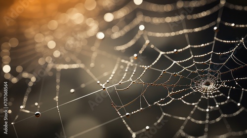 Dew on spider web in cool morning. © Muamanah