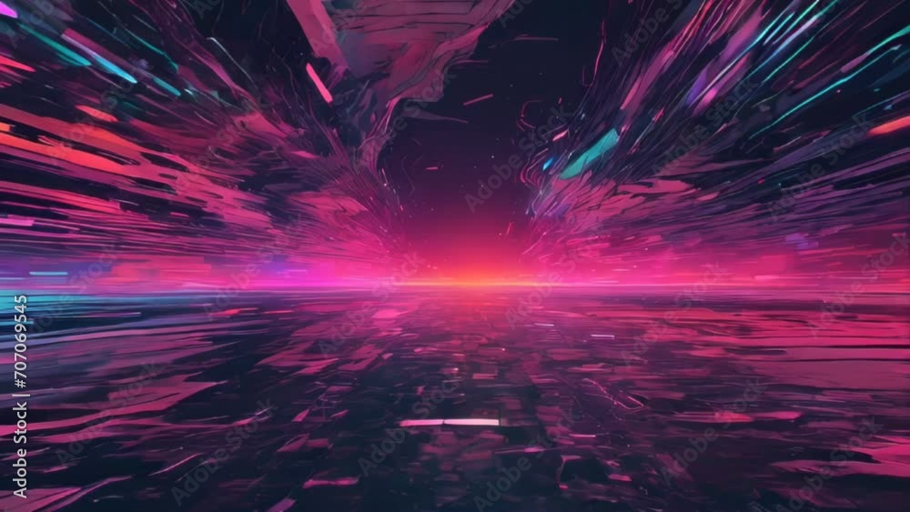 Footage with Retro Futuristic Dynamic Glitch Effect. 80s glitchy cyberpunk aesthetic. Dynamic retro future background.