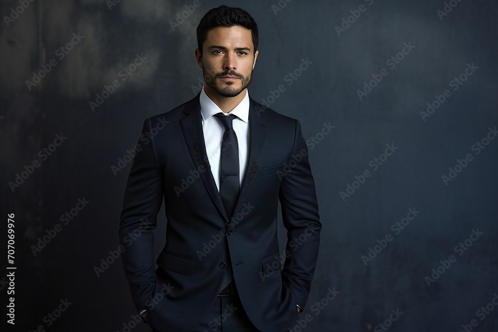 portrait of a businessman person in full height. full body seen. wearing a business suit. handsome mexican american woman. looking forward