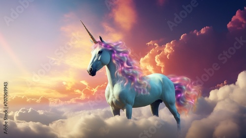 Magic unicorn beautiful sky with rainbow wallpaper image Ai generated art
