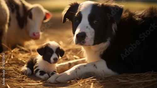 Mother dog caressing its calf animal puppies photography image Ai generated art © Manik007