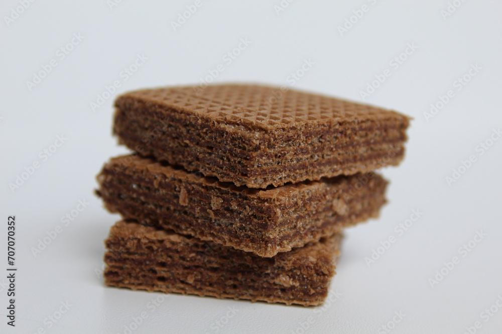 Chocolate square wafers, isolated on white background Chocolate square wafers, isolated on white background