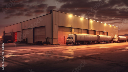 Industrial building and warehouse with freight cars in length.
