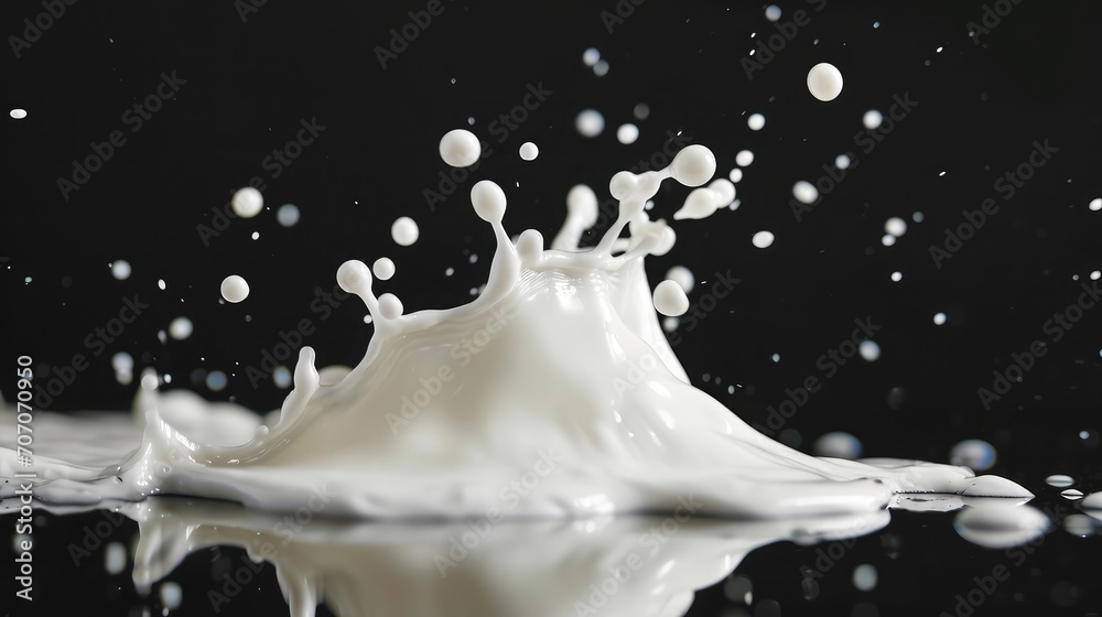 milk or white liquid splash isolated on black background