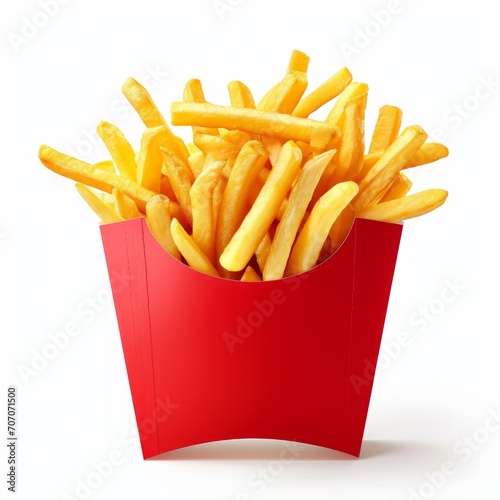 French fries or fried potatoes in a red carton box