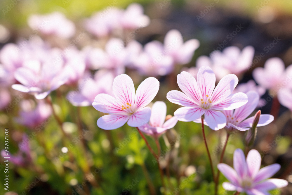 Pink flowers of wood sorrel in the spring garden close up. Pink flowers of wood sorrel in the spring garden close up.