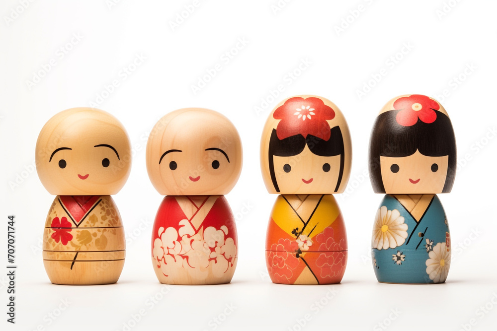 Kokeshi dolls are Japanese dolls , Handmade from wood , Kokeshi doll on white background Kokeshi dolls are Japanese dolls , Handmade from wood , Kokeshi doll on white background