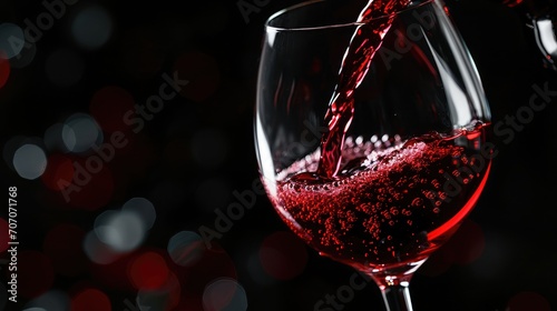 Poring red wine in a glass with a black background