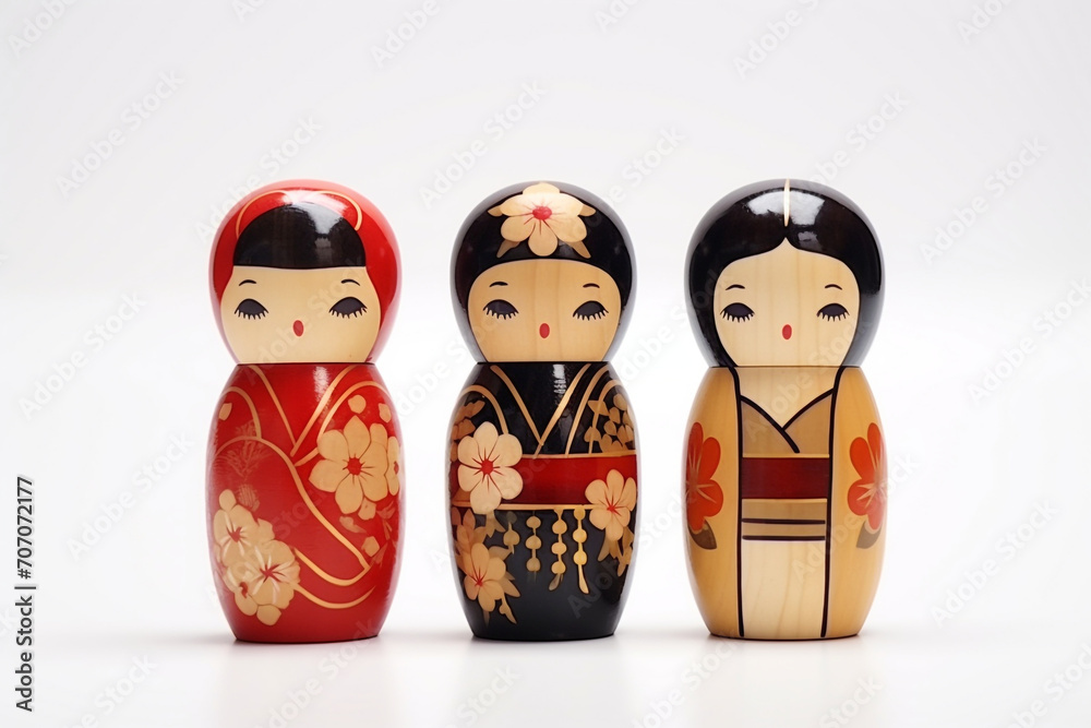 Kokeshi dolls are Japanese dolls , Handmade from wood , Kokeshi doll on white background Kokeshi dolls are Japanese dolls , Handmade from wood , Kokeshi doll on white background