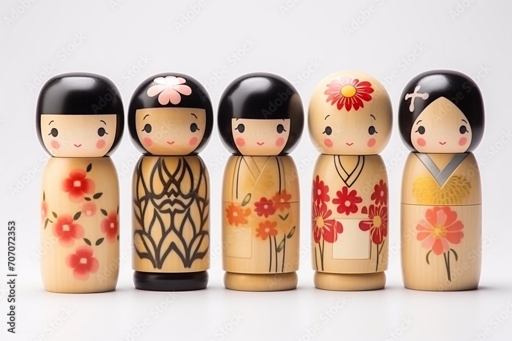 Kokeshi dolls are Japanese dolls , Handmade from wood , Kokeshi doll on white background Kokeshi dolls are Japanese dolls , Handmade from wood , Kokeshi doll on white background