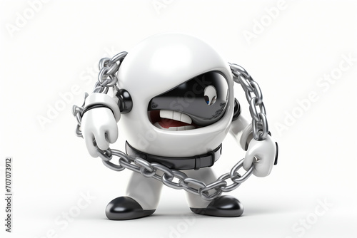 Forbidden character in handcuffs isolated on white background. 3d illustration