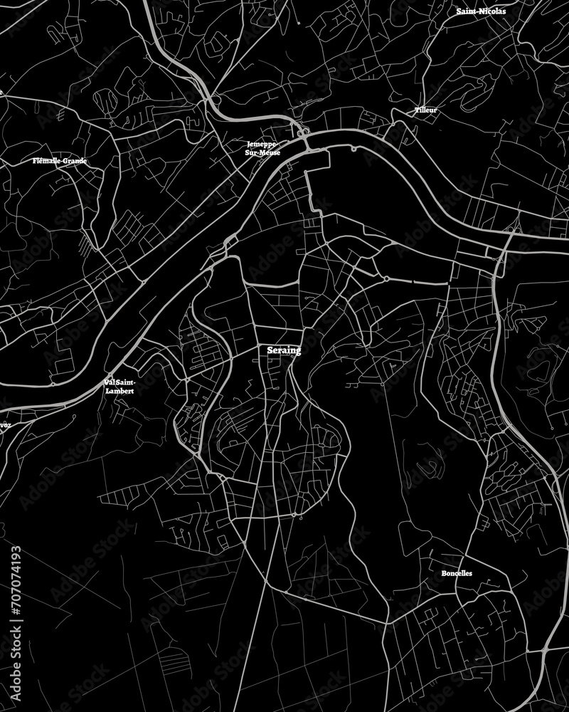 Seraing Belgium Map, Detailed Dark Map of Seraing Belgium