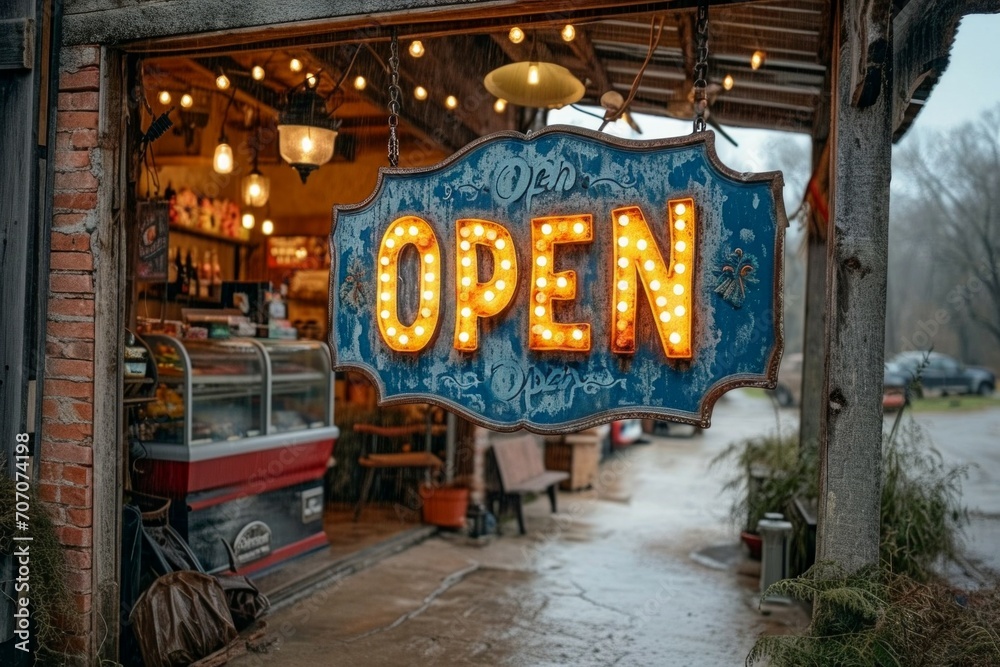 Obraz premium aged and worn vintage photo of open sign