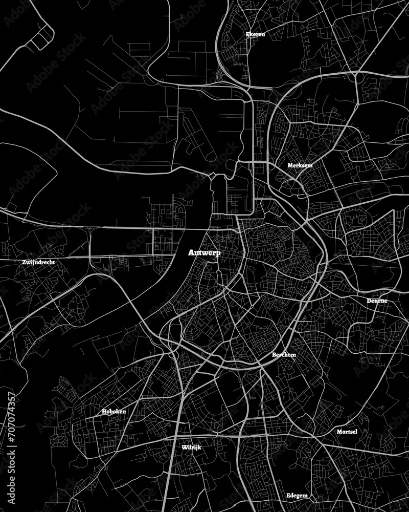 Antwerpen Belgium Map, Detailed Dark Map of Antwerpen Belgium