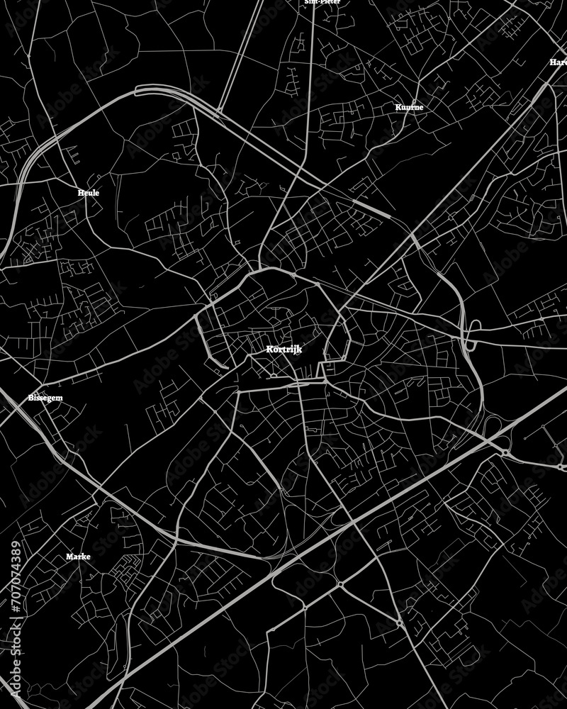 Kortrijk Belgium Map, Detailed Dark Map of Kortrijk Belgium