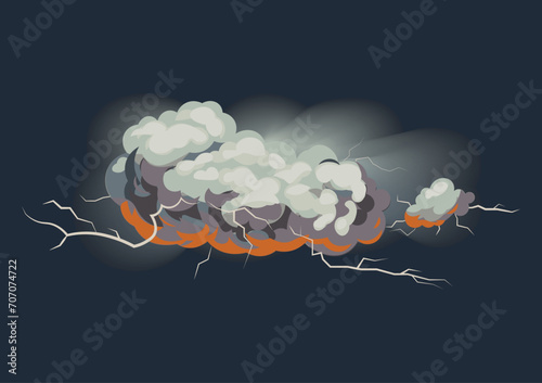 Storm cloud of colorful set. Showcasing of the chaos of a stormy night with this expressive cartoon illustration. The design captures the drama of a turbulent sky. Vector illustration.
