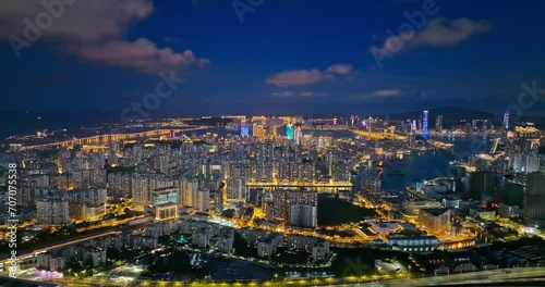 Wallpaper Mural Aerial forward shot of Macau city skyline panorama at night Torontodigital.ca