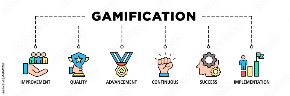 Gamification banner web icon vector illustration concept with icon of user engagement, reward, achievement, motivation, learning, and challenge Gamification banner web icon vector illustration concept with icon of user engagement, reward, achievement, motivation, learning, and challenge