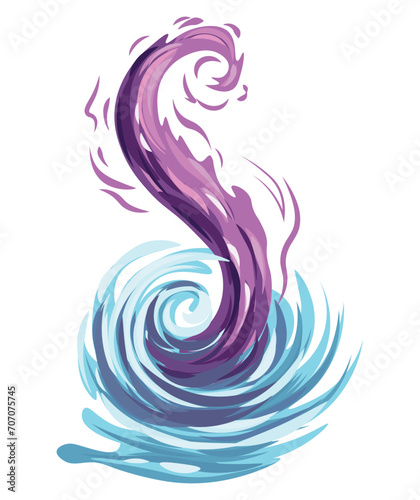 Fantasy element of colorful set. This captivating cartoon illustration of a fantastical whirlwind from a fairy tale, set against a pristine white backdrop. Vector illustration.