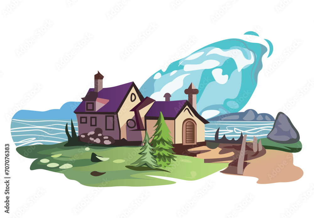 Fantasy element of colorful set. In this cartoon-style illustration a fairy tale house awaits your imagination against a white background. Vector illustration. Fantasy element of colorful set. In this cartoon-style illustration a fairy tale house awaits your imagination against a white background. Vector illustration.