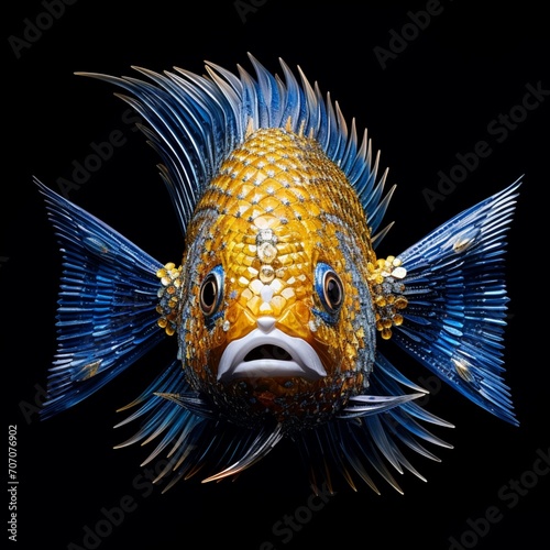 Yellow and blue fish portrait buddhi photography Ai generated art photo