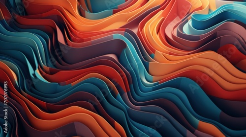 Abstract 3D Colorful Layered Shapes. Dynamic 3D abstract background with multilayered shapes in vibrant orange and blue tones, visual depth. photo