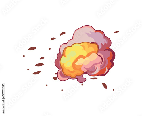 Explosion of colorful set. The energy radiate from this explosive cartoon illustration, featuring a cloud of smoke adds drama to the scene. Vector illustration.