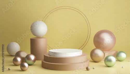 Podium with geometrical figures and balls for product promotion © Eka hartati