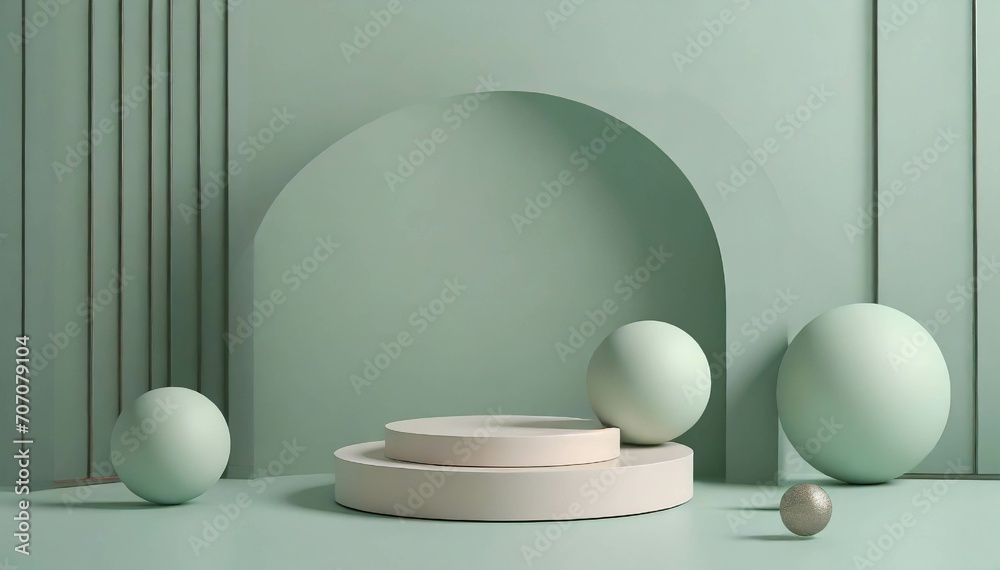 Podium with geometrical figures and balls for product promotion Podium with geometrical figures and balls for product promotion