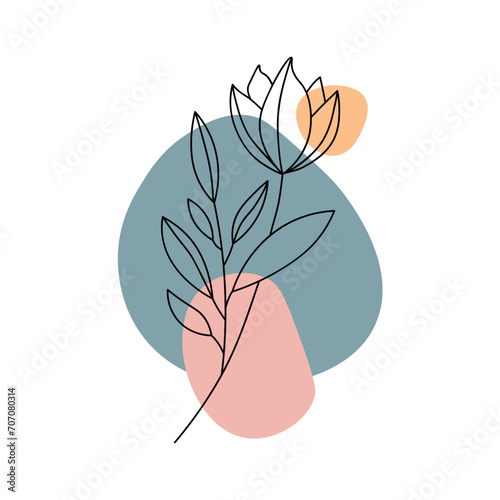 Flower abstract element of hand draw set. The fusion of abstract artistry and floral beauty as a pastel-colored branch blooms gracefully against a pristine white canvas. Vector illustration.