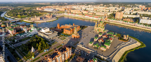 Yoshkar-Ola, Russia. Panorama of the city center during sunset. Aerial view photo