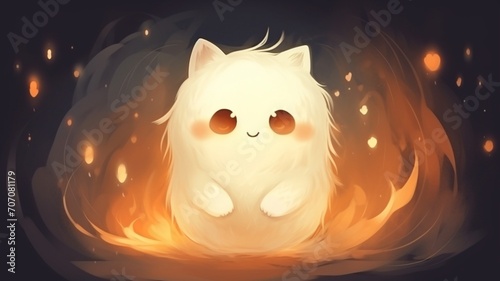 Cartoon black cat animal fireball gipson image Ai generated art