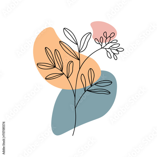Flower abstract element of hand draw set. This abstract masterpiece showcase a pastel flower branch dances gracefully against a pure white backdrop. Vector illustration.