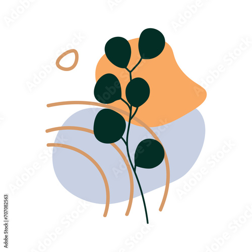 Botanic element of hand draw set. Orange tones play a harmonious tune in this abstract botanical piece, where design elements blend with the grace of nature. Vector illustration.