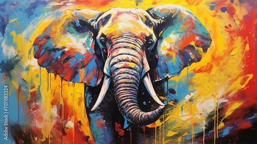 Colorful elephant acrylic original signed painting image Ai generated art