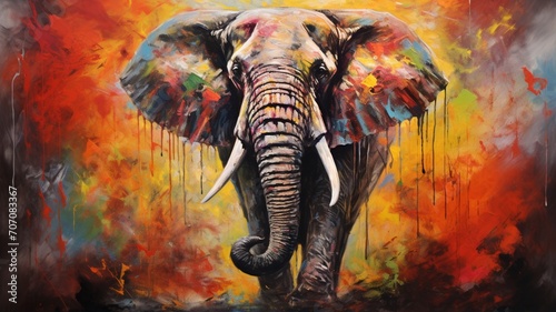 Colorful elephant acrylic original signed painting picture Ai generated art