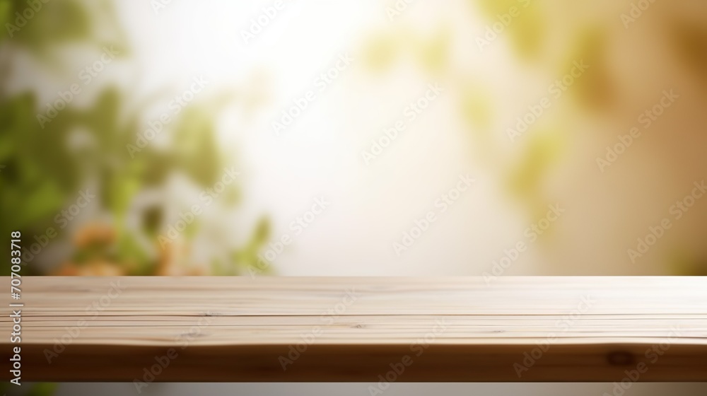Empty wooden counter with an open window in the style of bokeh blurred summer background Empty wooden counter with an open window in the style of bokeh blurred summer background