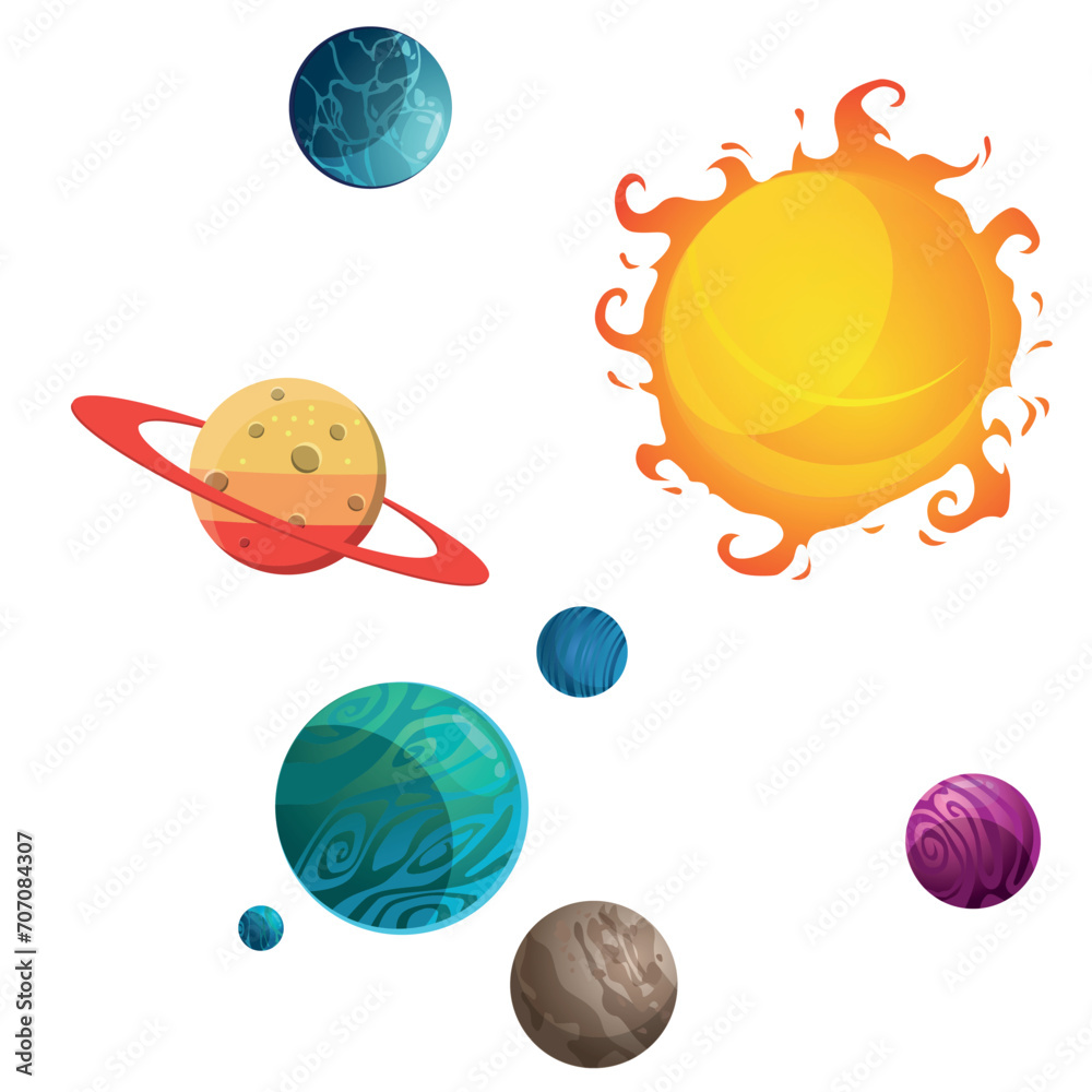 The sun and the planets of the solar system. Vector isolated on a white background