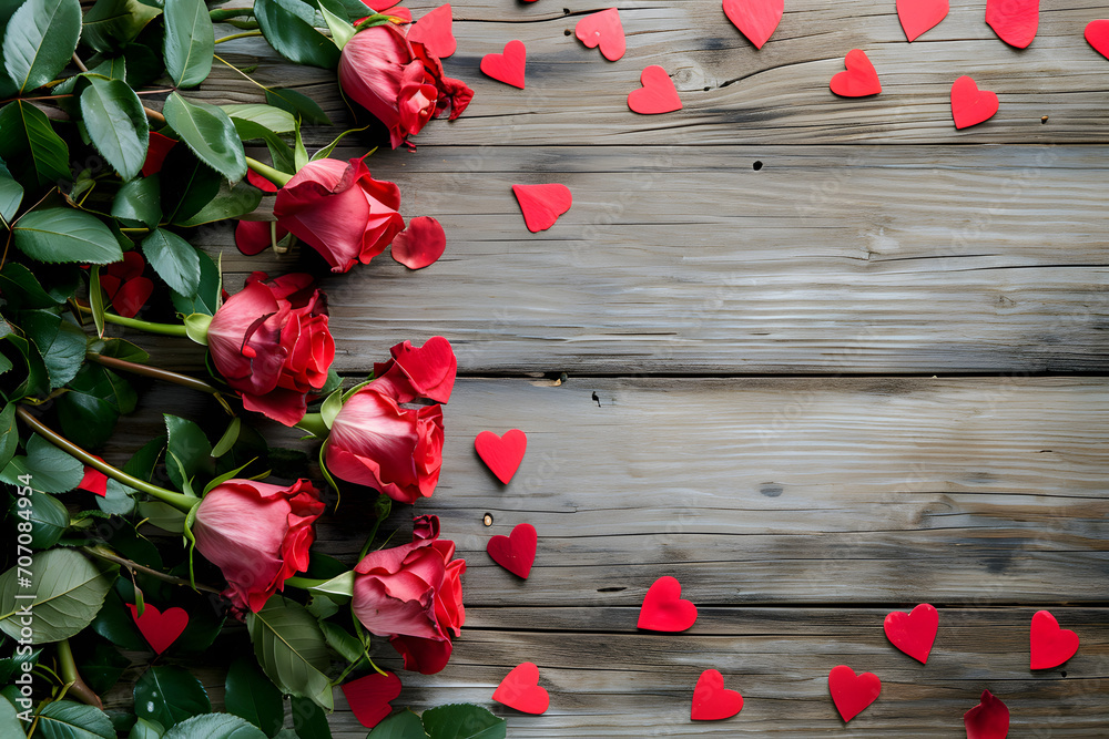 Wooden table background with valentines day red rose on background. Wooden table background with valentines day red rose on background.