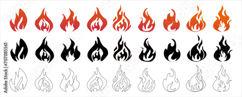 Fire flames collection. Fire vector icons, isolated. Symbols Fire flames in flat design. Flames icons. Vector illustration