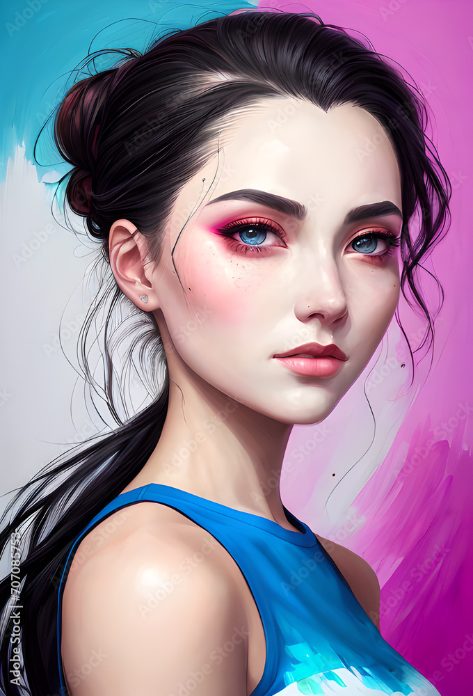 Portrait of a girl, photorealistic colorful oil paints, abstract execution, painting of a woman face, Fantasy concept , Conceptual closeup of an oil painting and palette, Generative AI