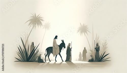 Jesus entering in Jerusalem. Palm Sunday. New Testament. Watercolor Biblical Illustration 