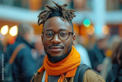 Stylish young black guy with a modern and fashionable appearance, showing trendy street style. © Iryna