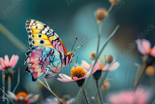 A delicate butterfly dances upon a vibrant flower, embodying the beauty and harmony of nature's pollinators in the great outdoors