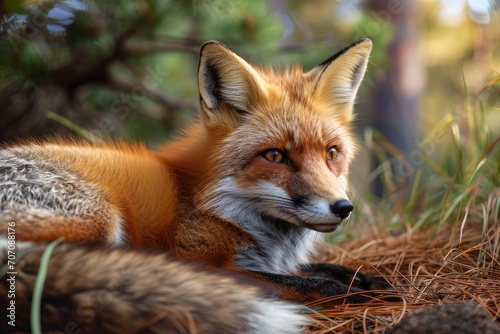 A graceful fox rests peacefully among the swaying grass, embodying the wild spirit of its swift, red, and grey kin