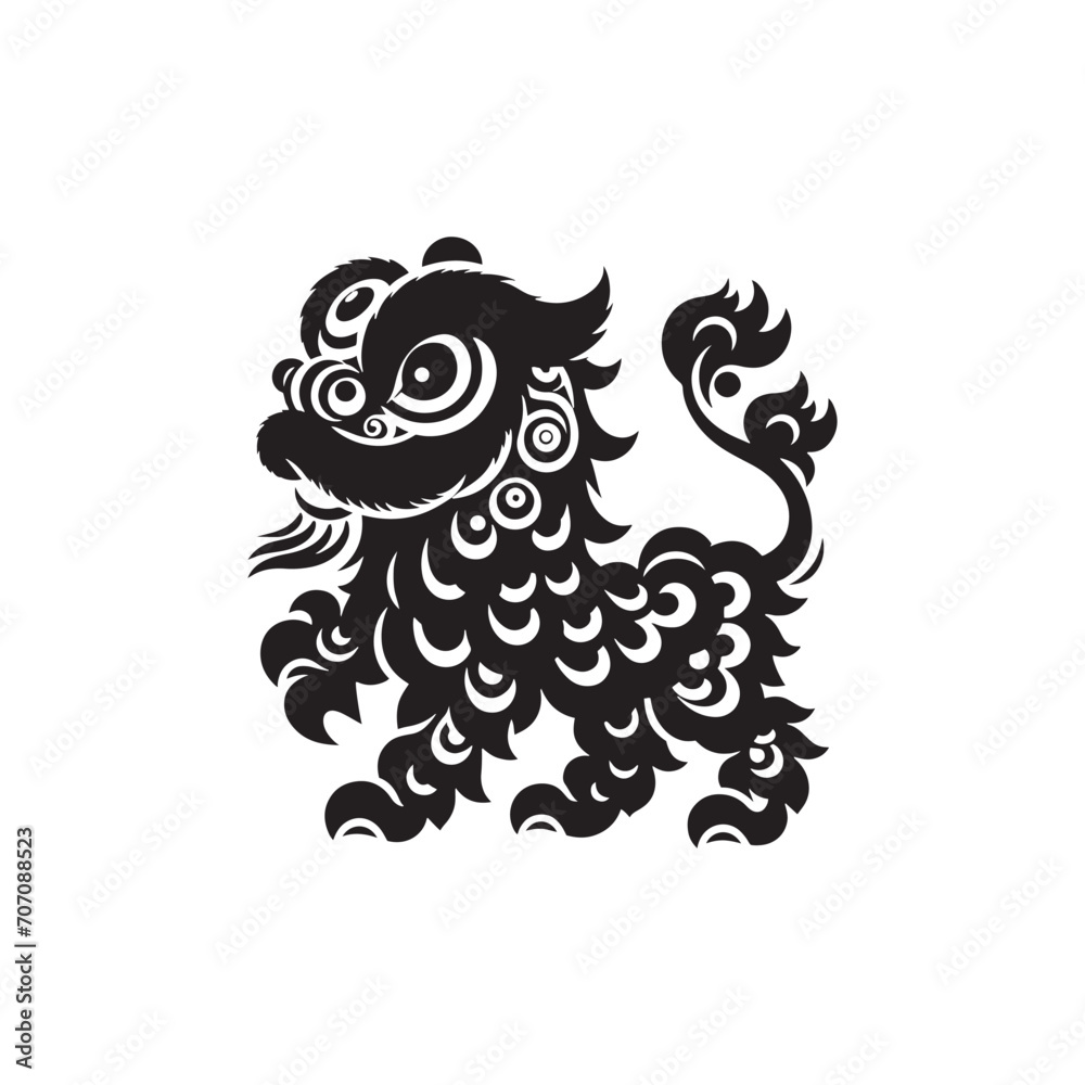 Auspicious Tradition: Intricate Chinese Lion Dance Reunion Silhouette, Perfect for Vibrant Stock Collections - Chinese New Year Silhouette - Chinese Lion Vector
