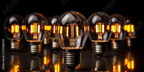 Many light bulbs interconnected on dark background 