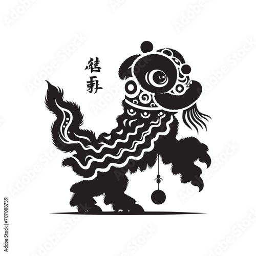 Cultural Elegance: Dynamic Chinese Lion Dance Reunion Silhouette in Striking Detail - Chinese New Year Silhouette - Chinese Lion Vector
